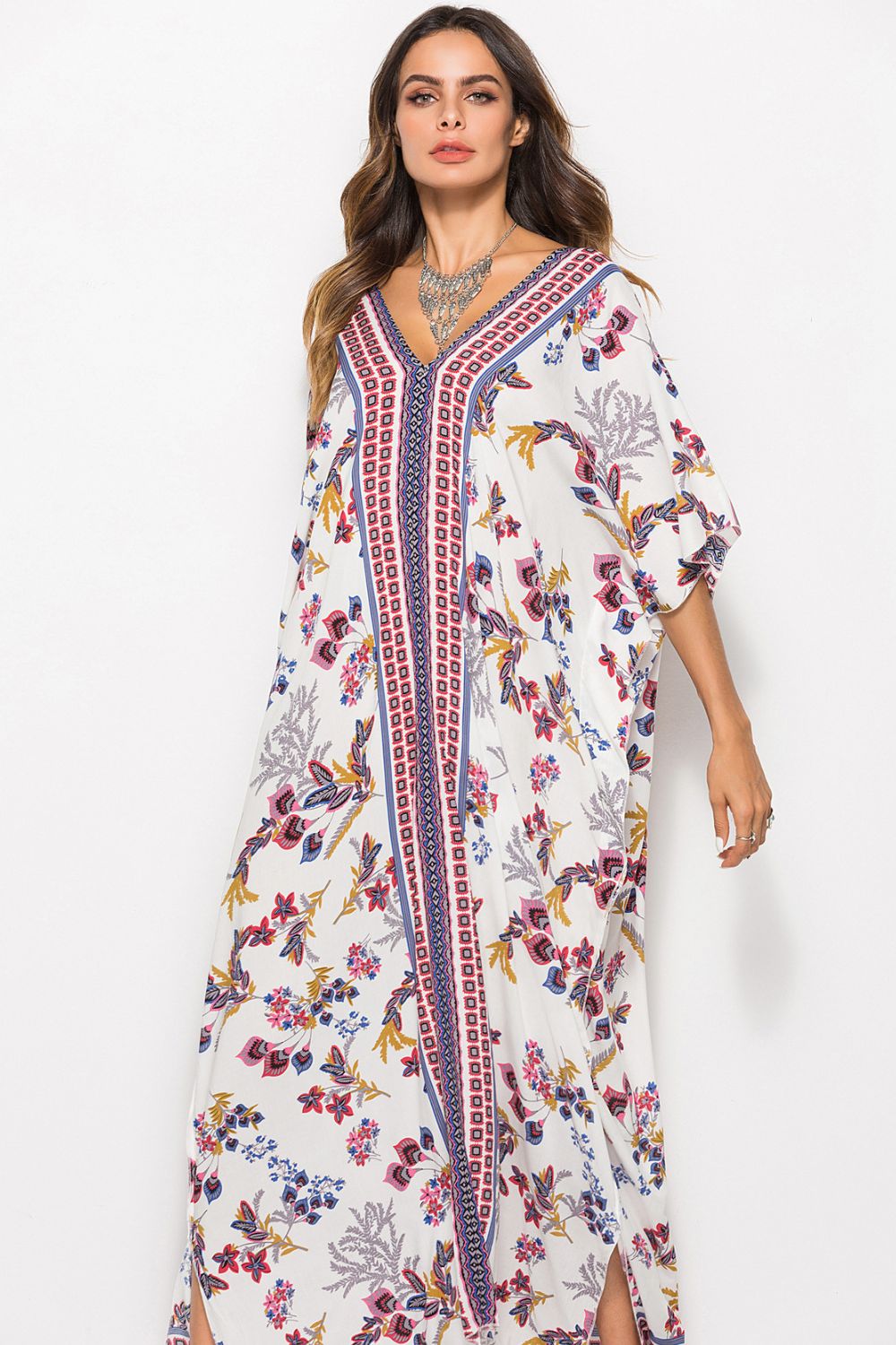 Floral V-Neck Dolman Sleeve Dress  Dresses- Doll Fits