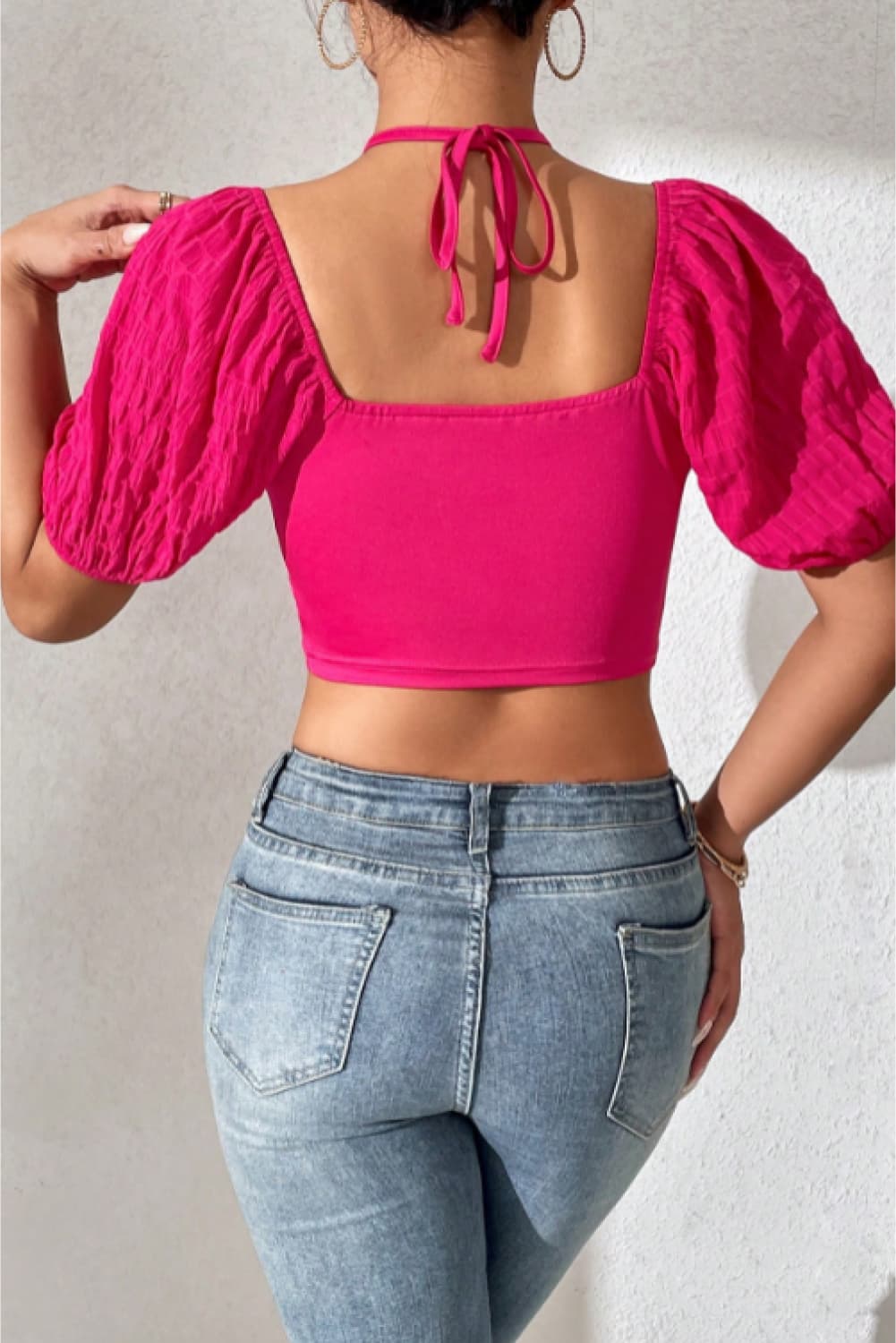 Cropped Halter Neck Tie Back Blouse  Shirts & Tops- Doll Fits