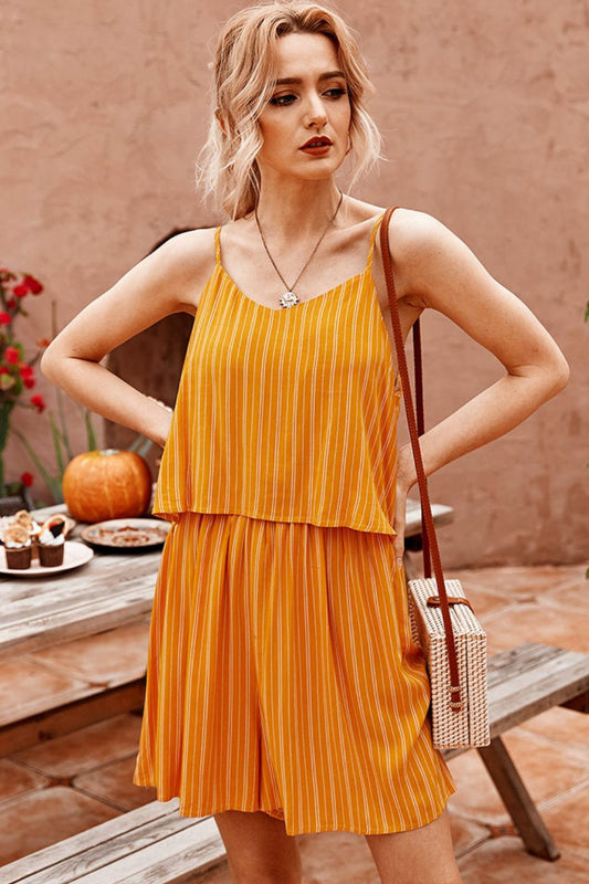 Striped Spaghetti Strap V-Neck Romper  Jumpsuits & Rompers- Doll Fits