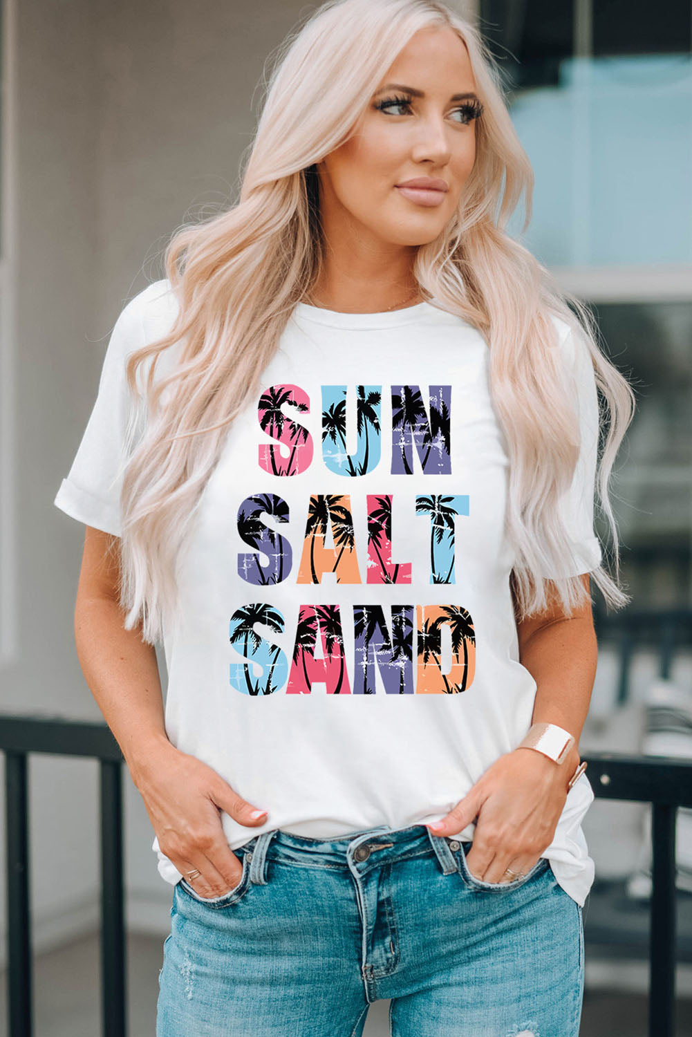 Letter Graphic Round Neck Tee  Shirts & Tops- Doll Fits