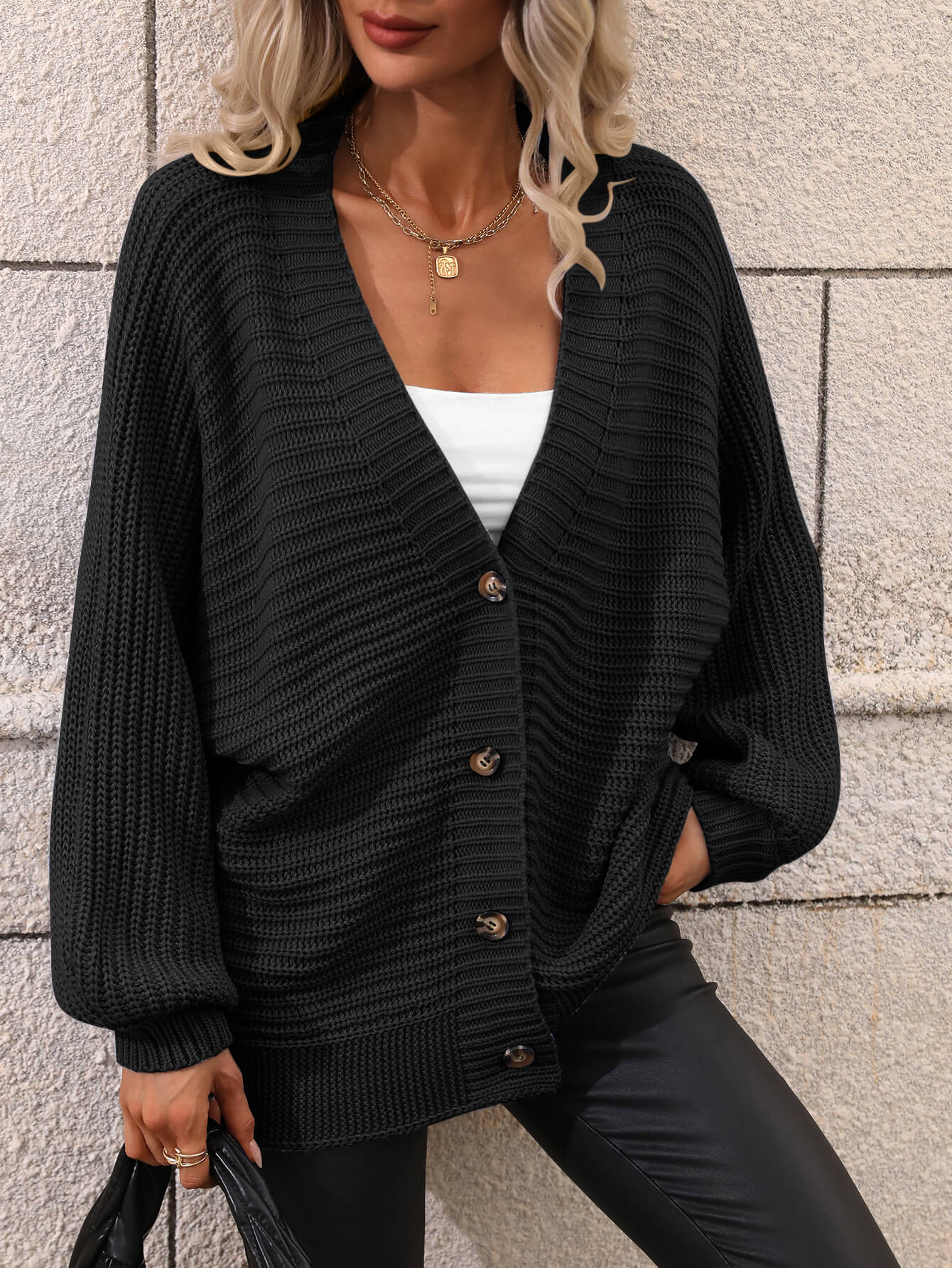 Button Down Horizontal-Ribbing Longline Cardigan  Coats & Jackets- Doll Fits