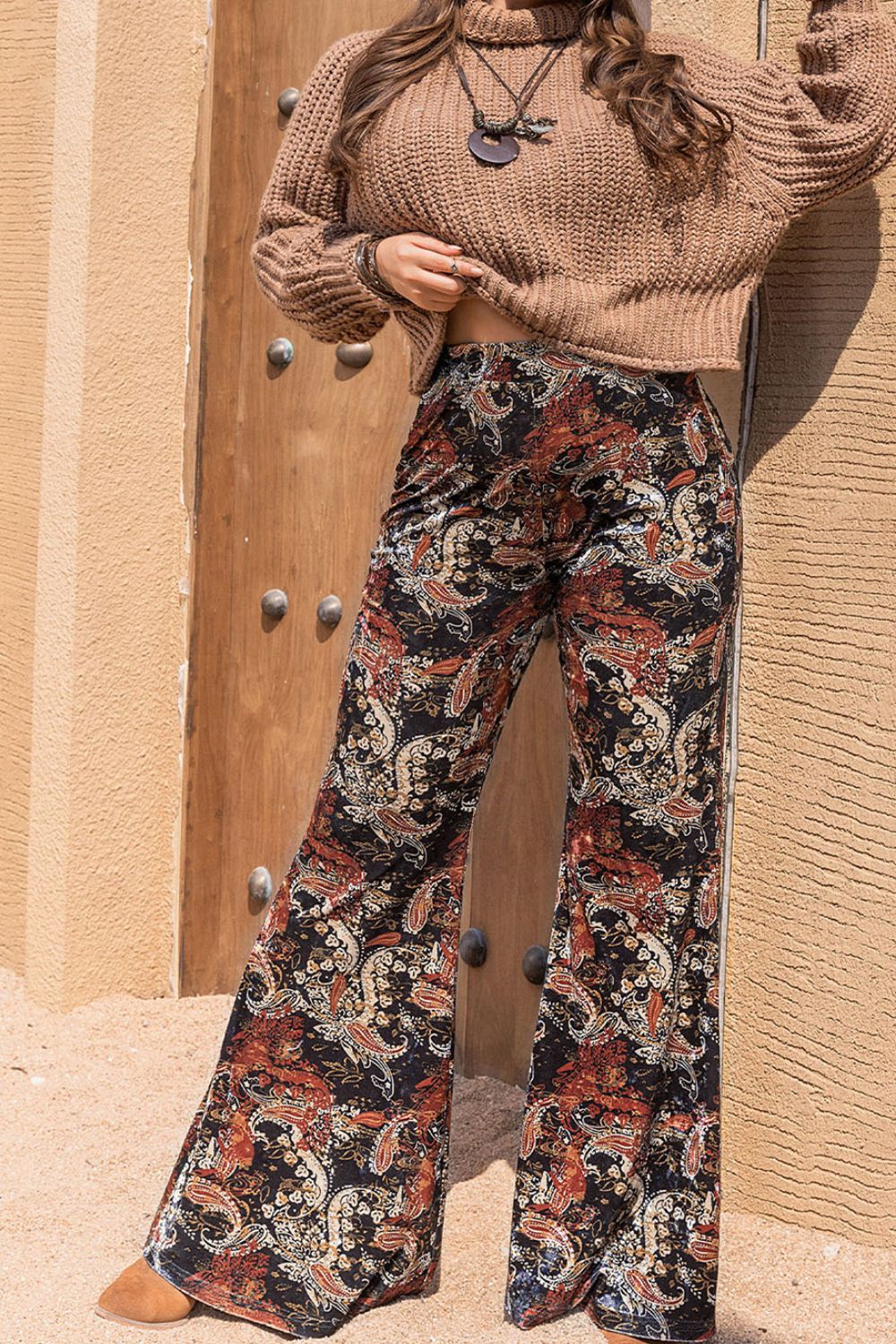 Plus Size Printed Wide Leg Long Pants  - Doll Fits