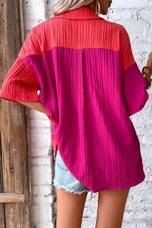 Two-Tone Button Front Dropped Shoulder Shirt  Shirts & Tops- Doll Fits
