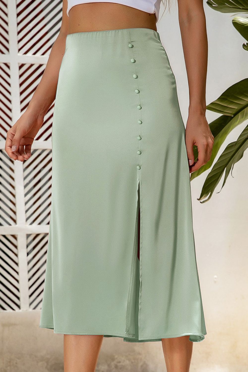 Decorative Buttons Split Midi Skirt  Skirts- Doll Fits