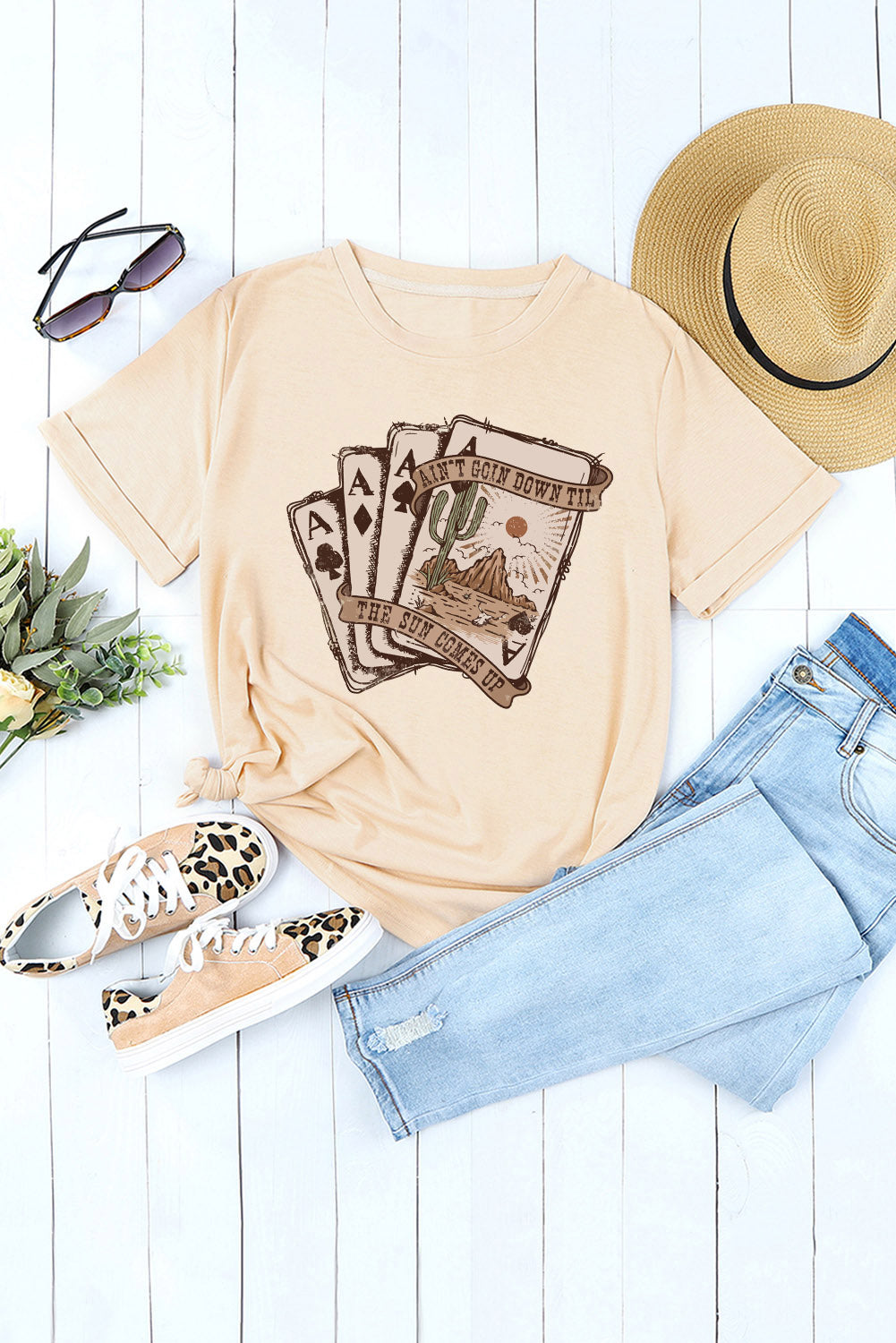Poker Graphic Round Neck T-Shirt  Shirts & Tops- Doll Fits