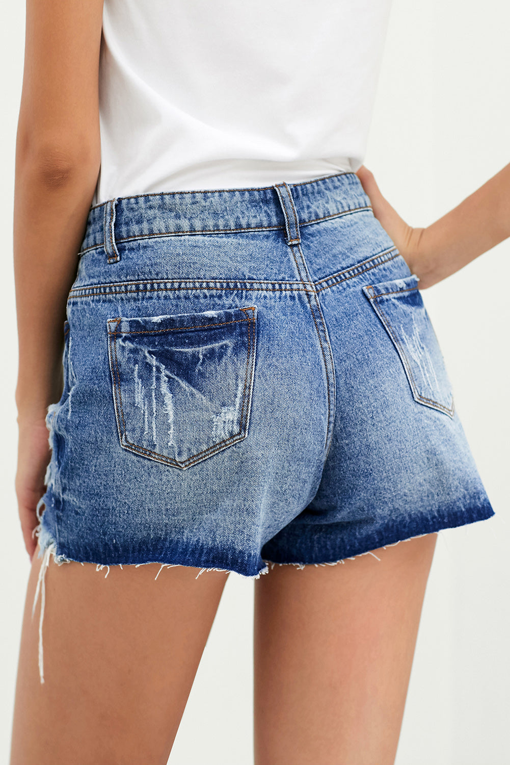 Distressed Button Fly Denim Shorts  Shorts- Doll Fits