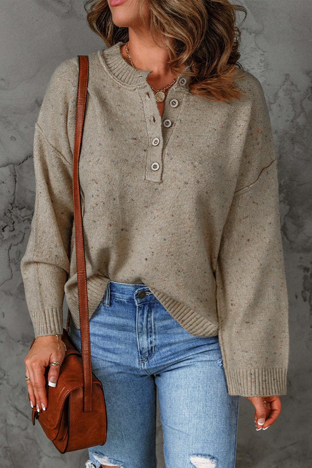 Colorful Exposed Seam Henley Sweater  Shirts & Tops- Doll Fits