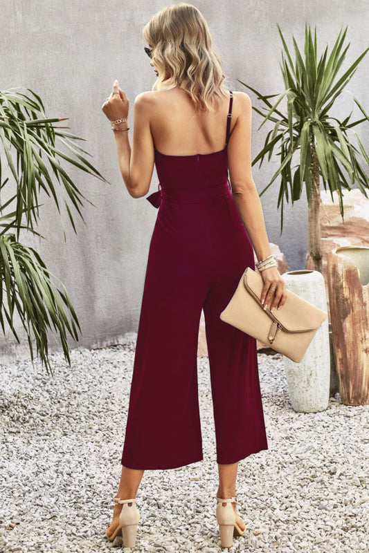 One-Shoulder Tie Belt Wide Leg Jumpsuit  Jumpsuits & Rompers- Doll Fits