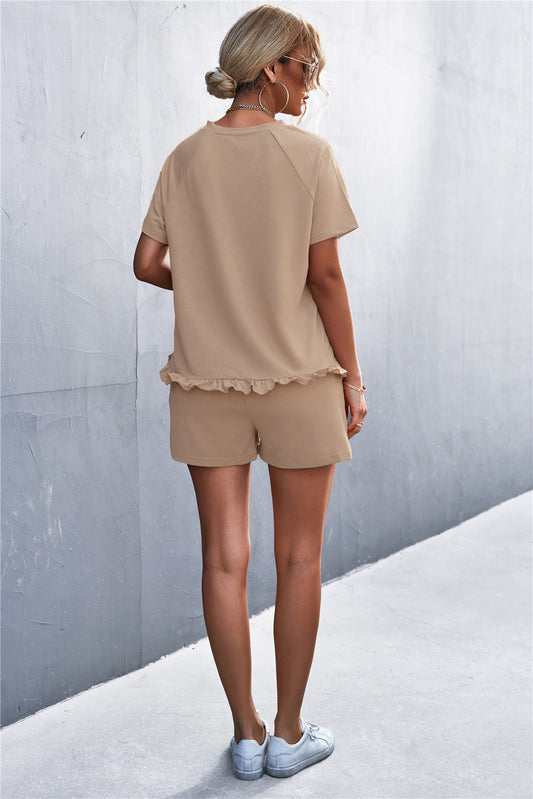Raglan Sleeve Ruffle Hem Top and Shorts Set with Pockets  Outfit Sets- Doll Fits