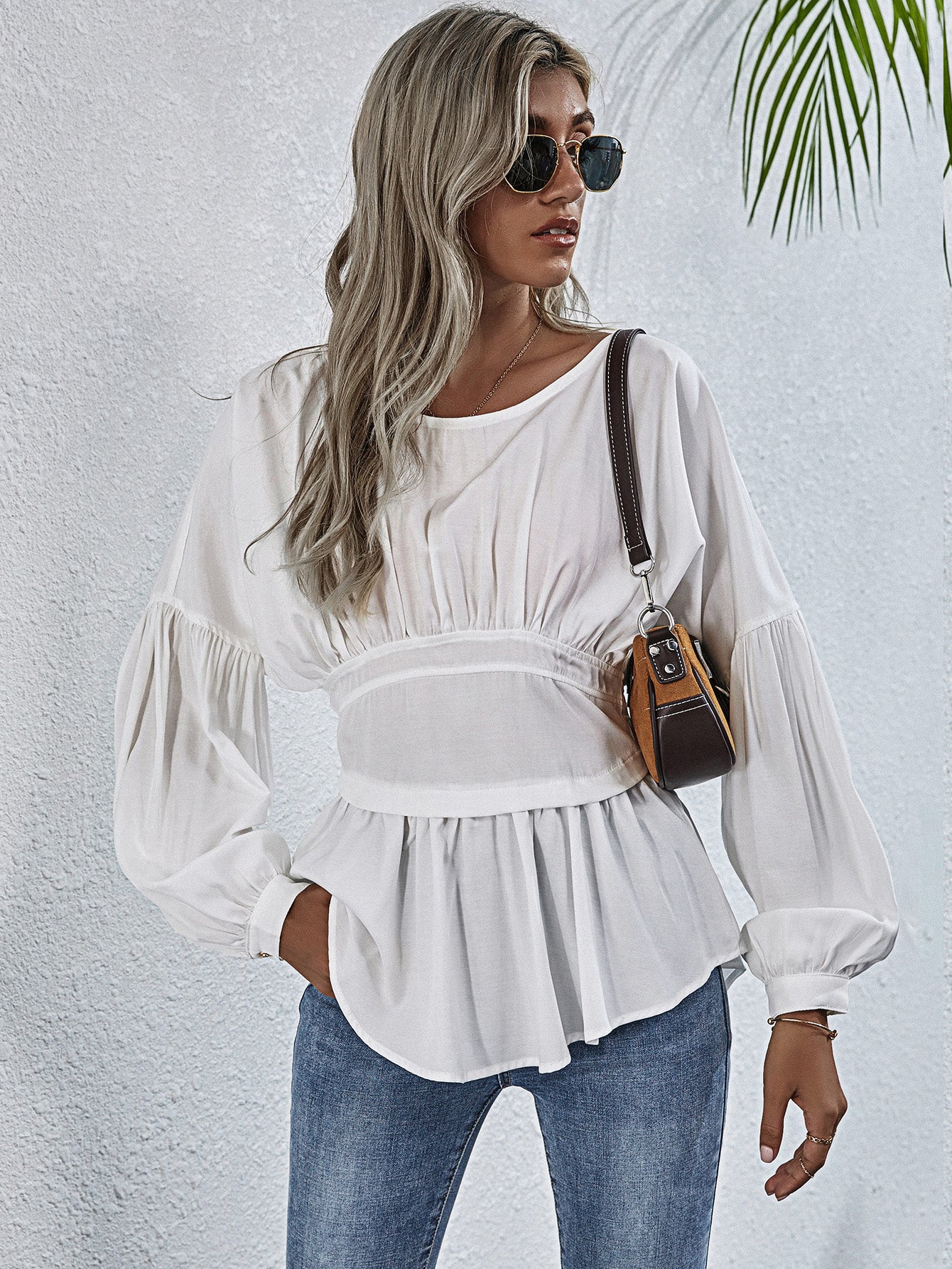 Exposed Seams Round Neck Dropped Shoulder Blouse  - Doll Fits