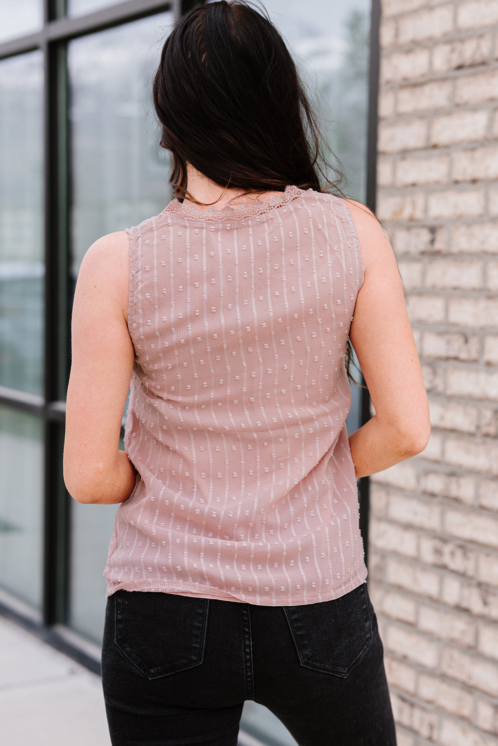Swiss Dot Lace Detail Plunge Tank  Shirts & Tops- Doll Fits