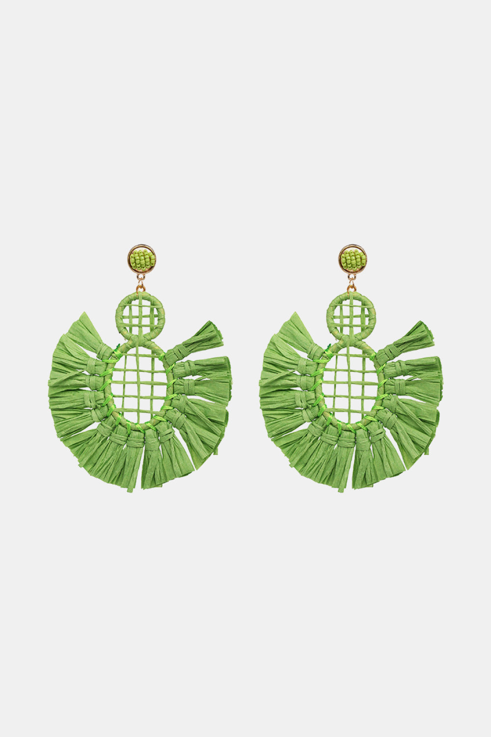 Raffia Grass Tassel Detail Dangle Earrings  Earrings- Doll Fits