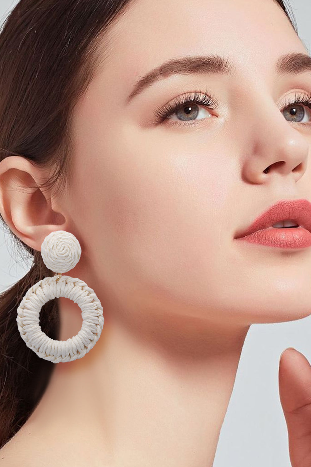Round Shape Raffia Grass Dangle Earrings  Earrings- Doll Fits