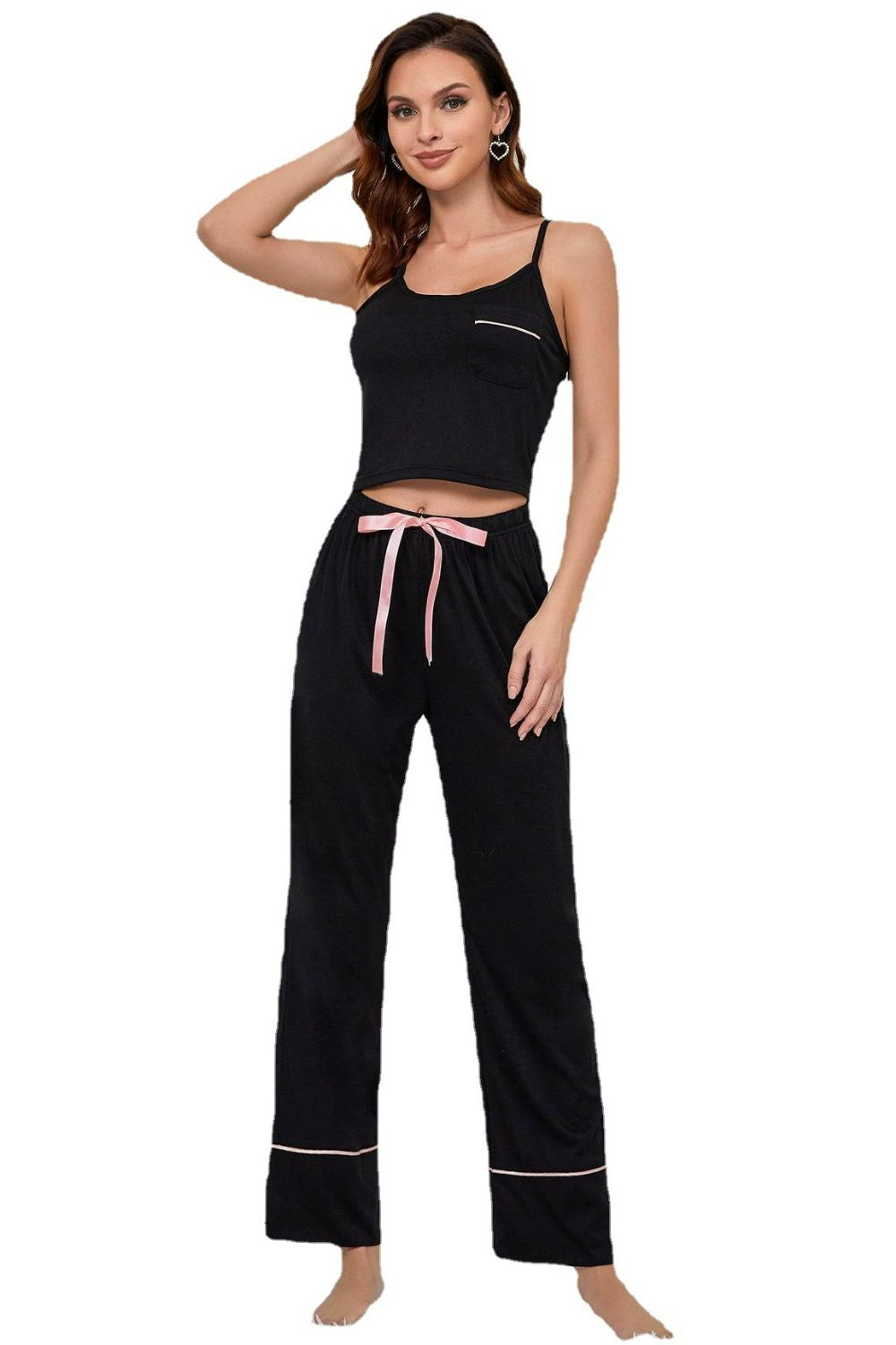 Contrast Trim Cropped Cami and Pants Loungewear Set  Sleepwear & Loungewear- Doll Fits