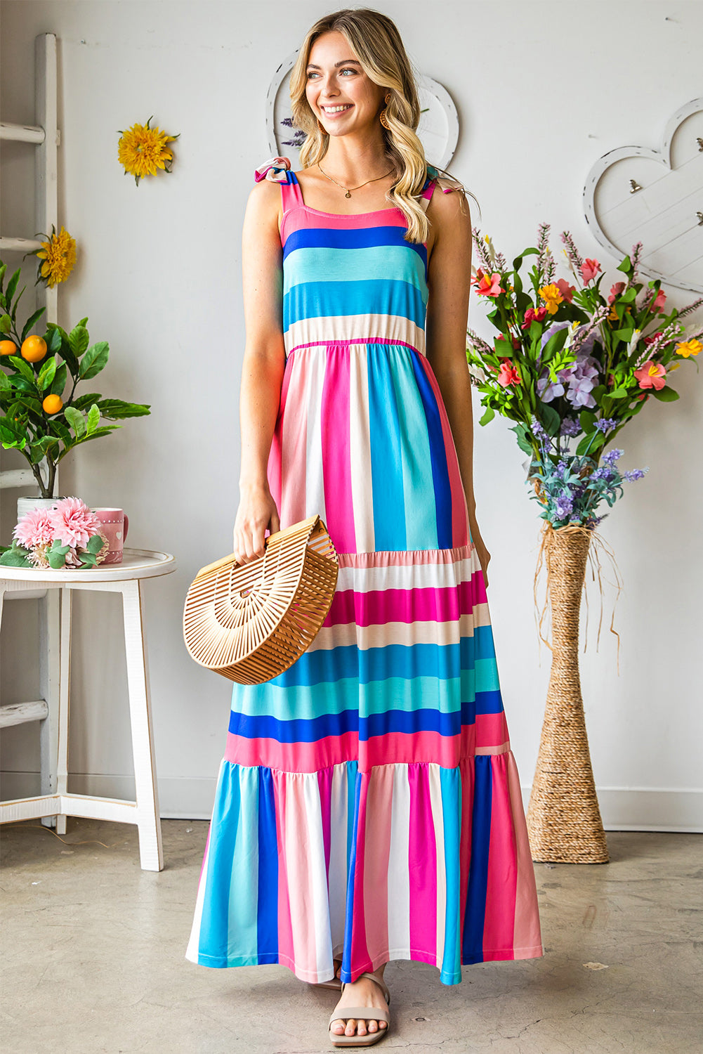 Striped Sleeveless Maxi Dress  Dresses- Doll Fits