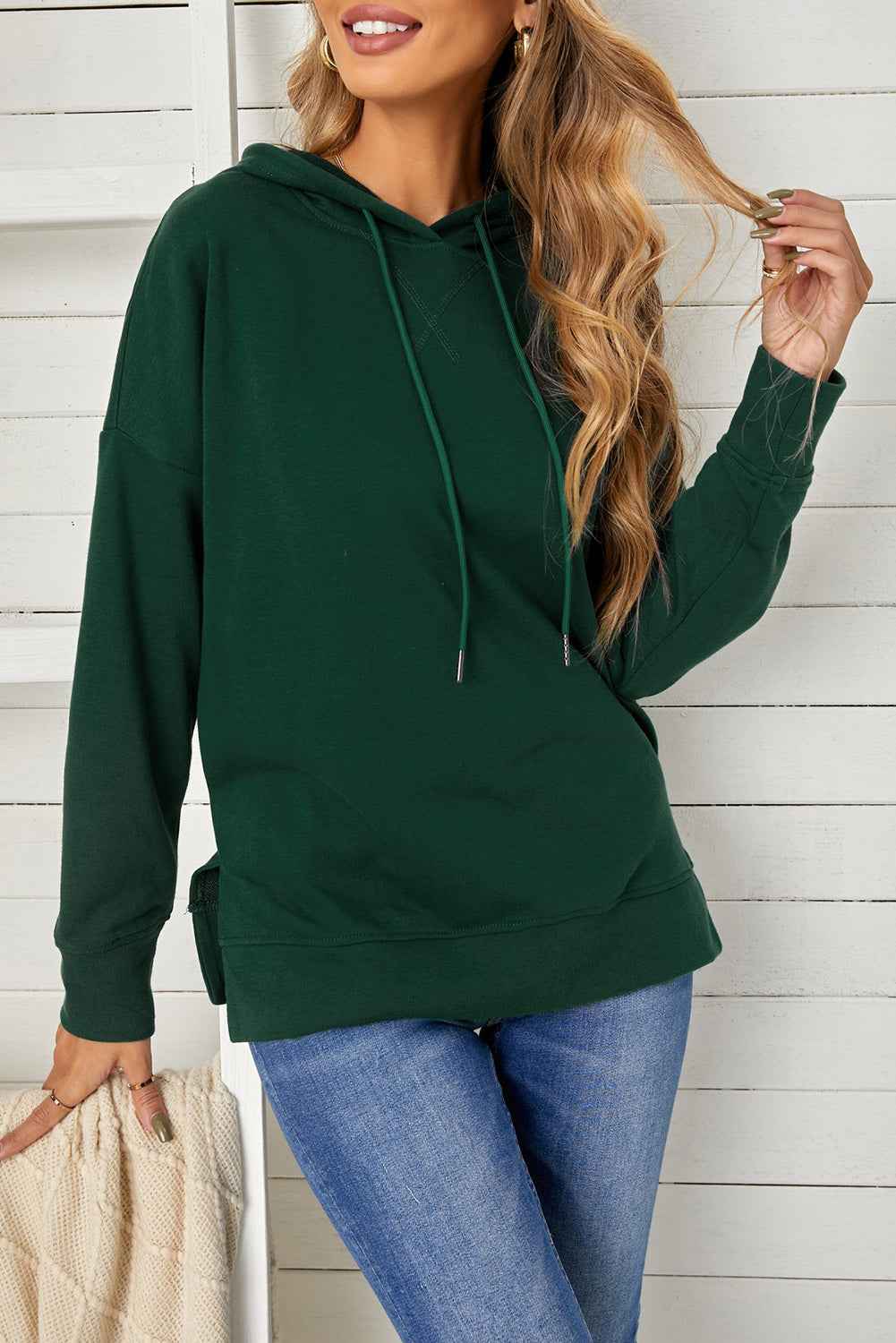 Drop Shoulder Hoodie with Slit  Shirts & Tops- Doll Fits