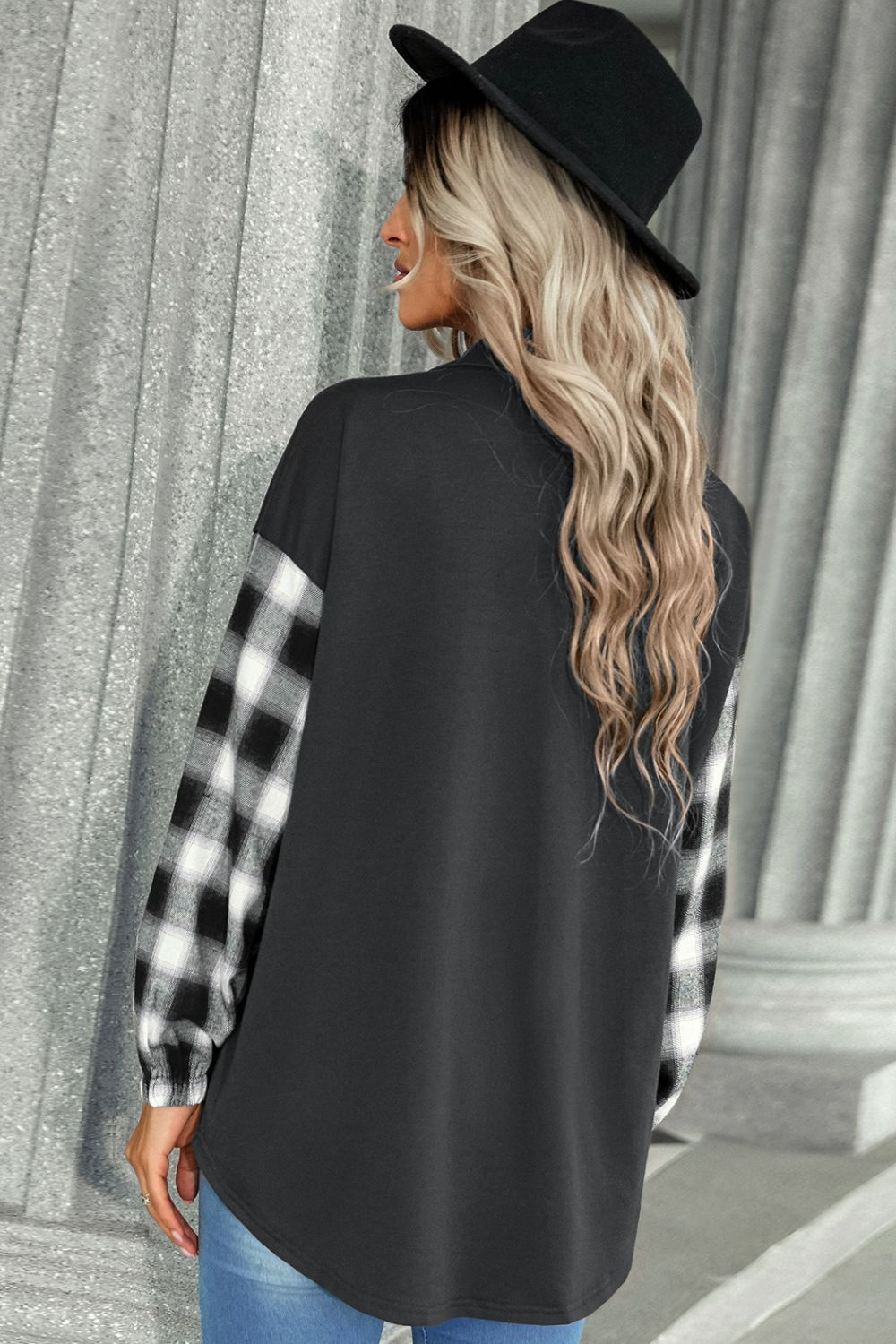 Plaid Dropped Shoulder Shirt with Breast Pocket  Shirts & Tops- Doll Fits