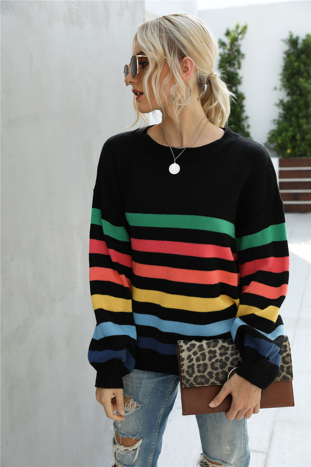 Rainbow Stripe Dropped Shoulder Sweater  Shirts & Tops- Doll Fits