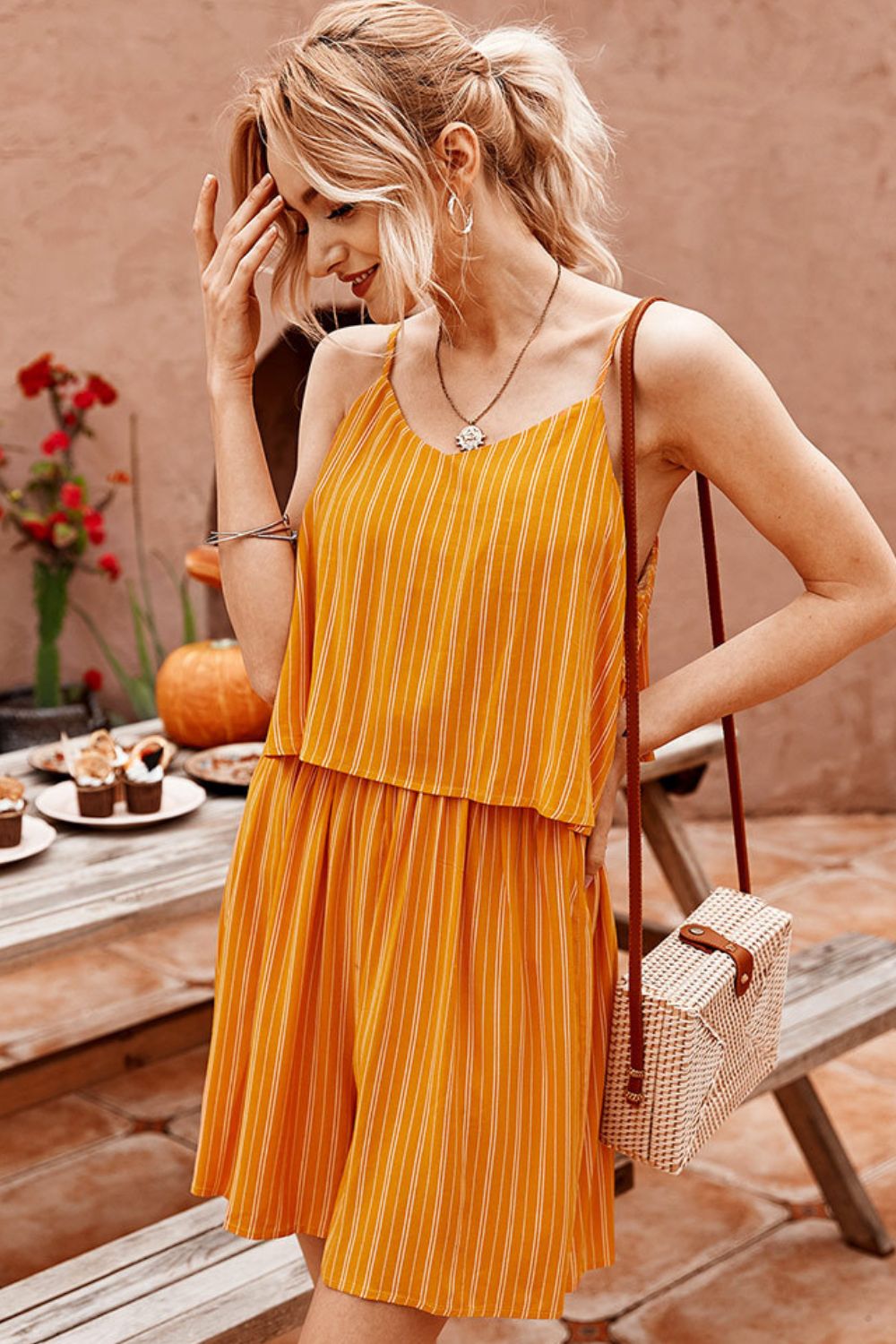 Striped Spaghetti Strap V-Neck Romper  Jumpsuits & Rompers- Doll Fits