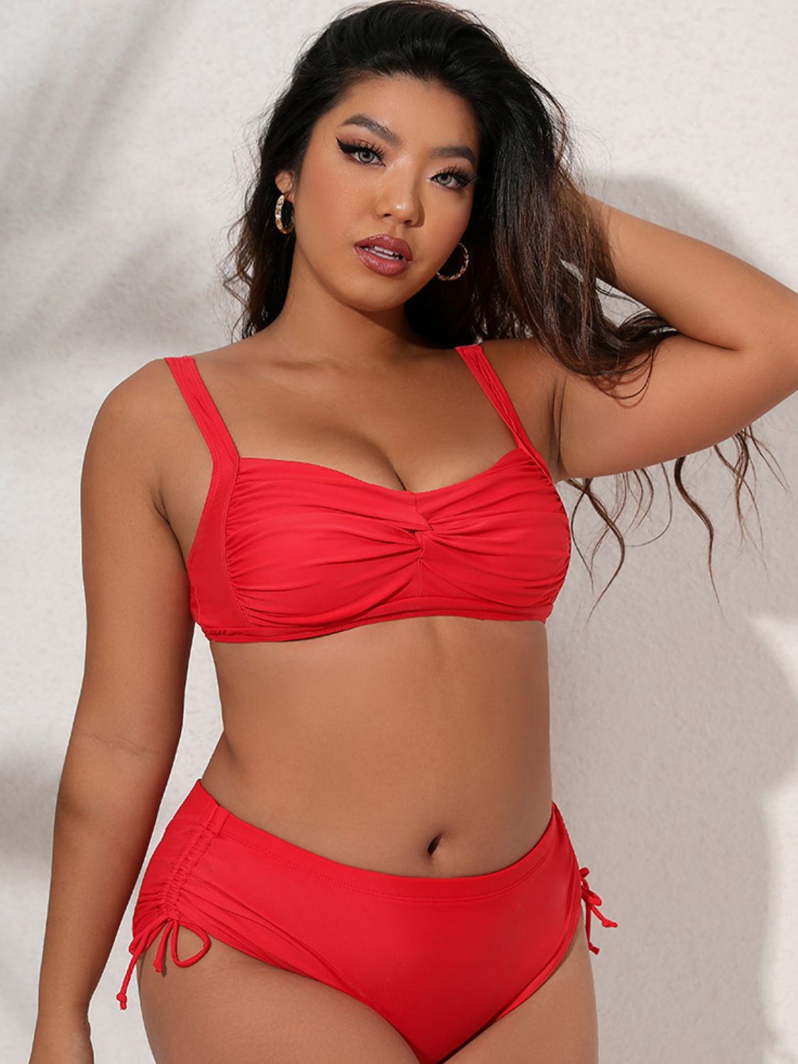 Plus Size Twist Front Tied Bikini Set  Swimwear- Doll Fits