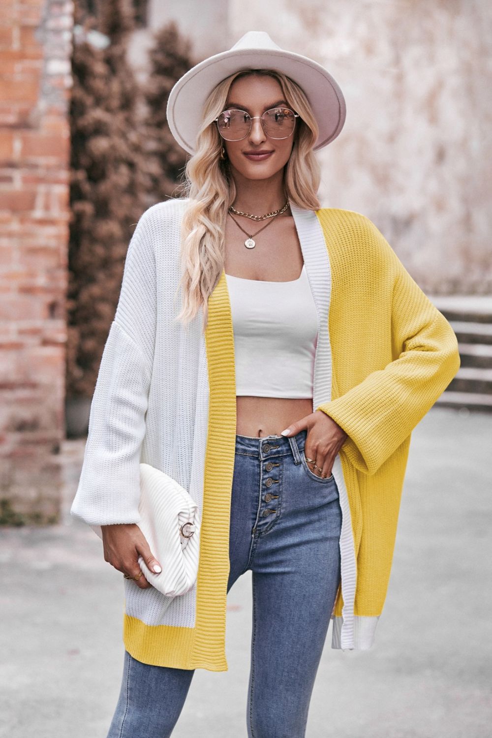 Contrast Open Front Dropped Shoulder Longline Cardigan  Coats & Jackets- Doll Fits