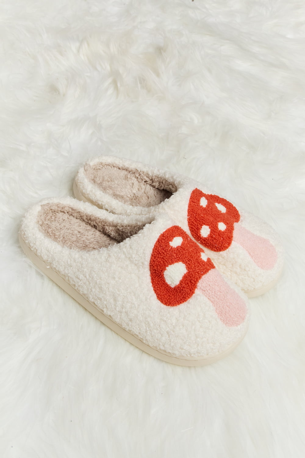 Melody Mushroom Print Plush Slide Slippers  - Doll Fits