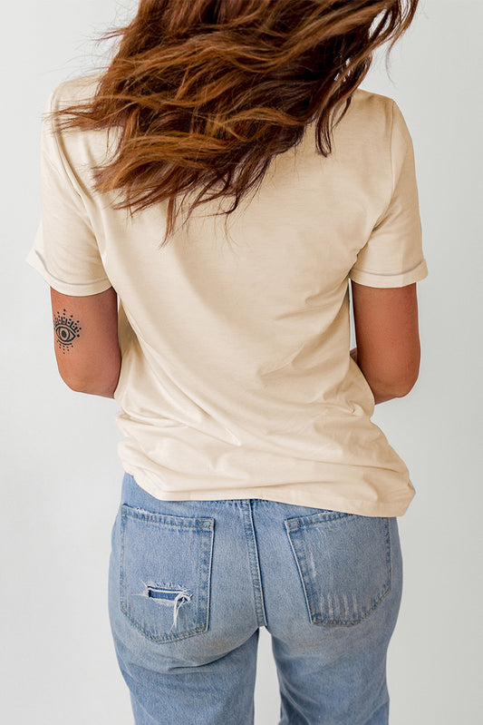 Graphic Cuffed Short Sleeve Crewneck Tee  Shirts & Tops- Doll Fits