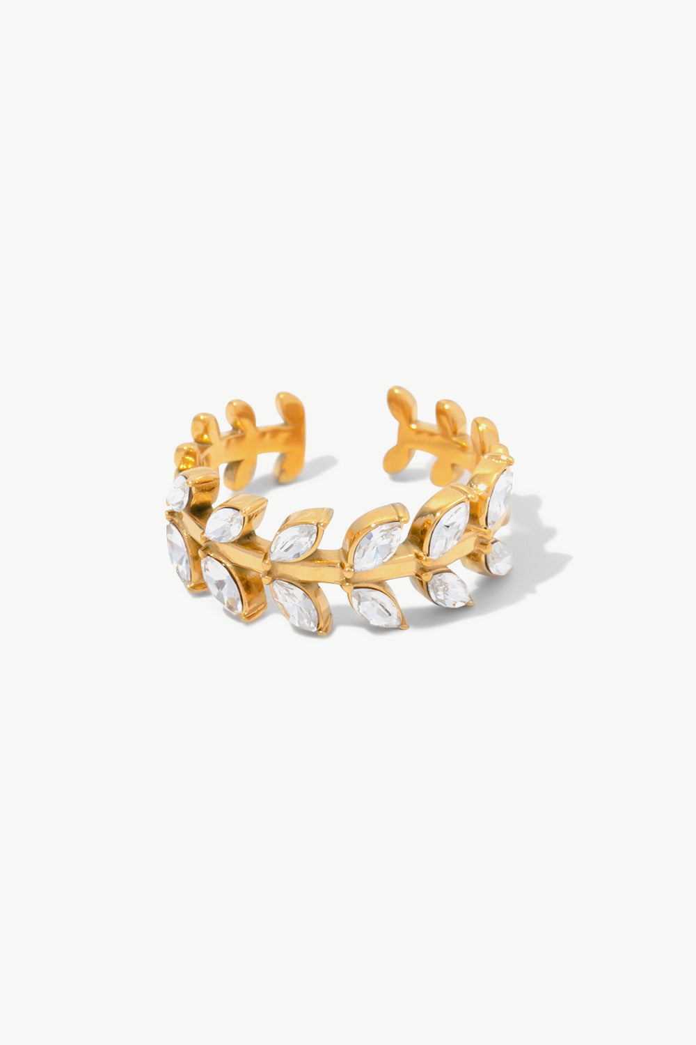 Inlaid Zircon Leaf Open Ring  Rings- Doll Fits
