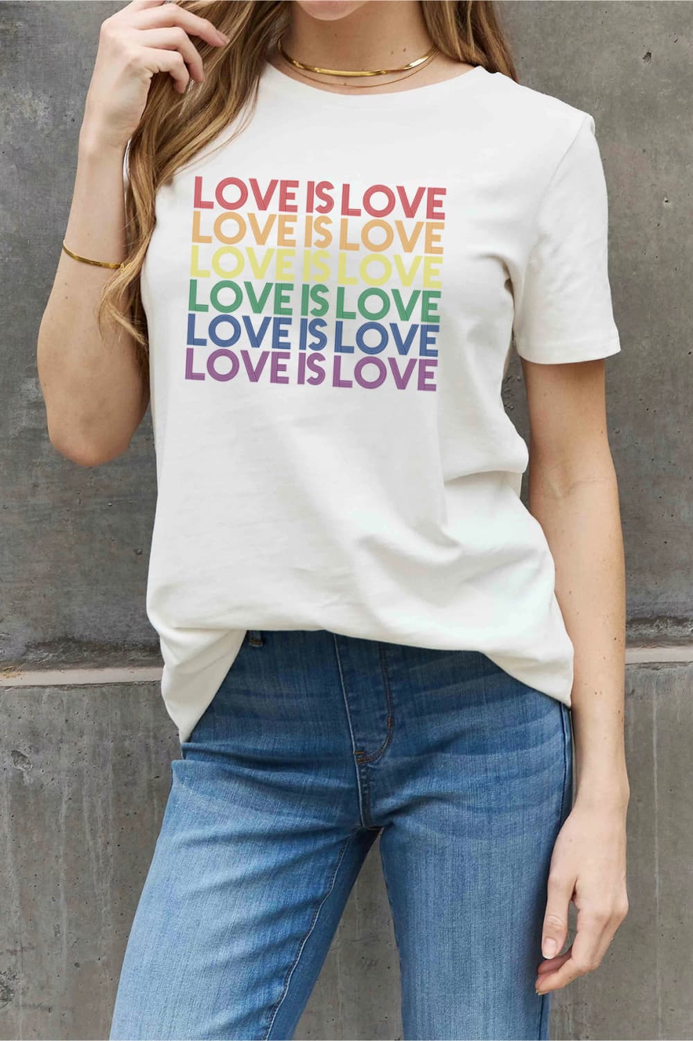 Simply Love Full Size LOVE IS LOVE Graphic Cotton Tee  Shirts & Tops- Doll Fits