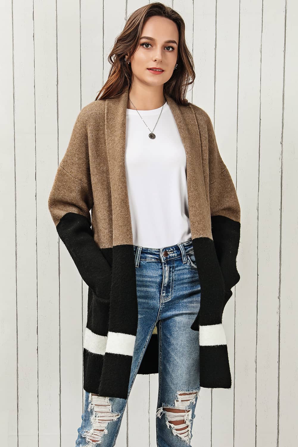 Color Block Dropped Shoulder Longline Cardigan  - Doll Fits
