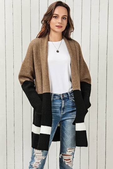 Color Block Dropped Shoulder Longline Cardigan  - Doll Fits