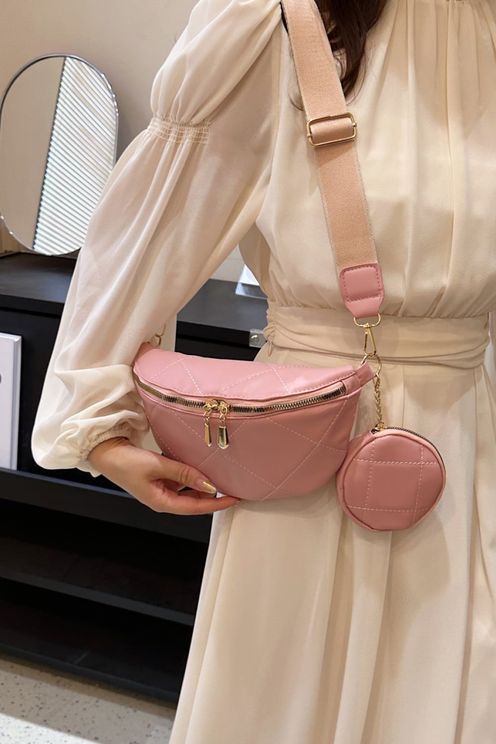 PU Leather Sling Bag with Small Purse  Handbags- Doll Fits
