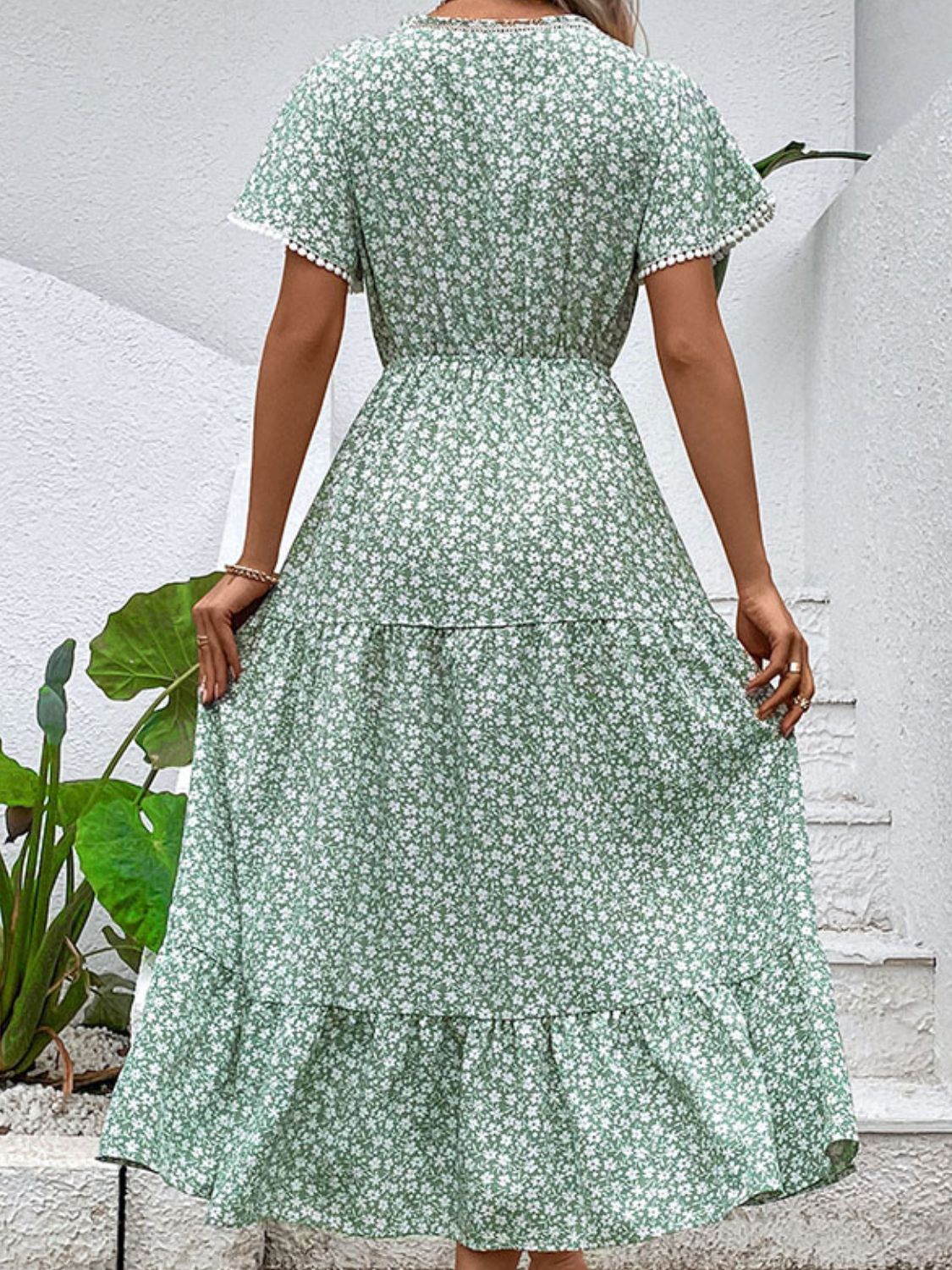 Ditsy Floral V-Neck Tiered Dress  Dresses- Doll Fits
