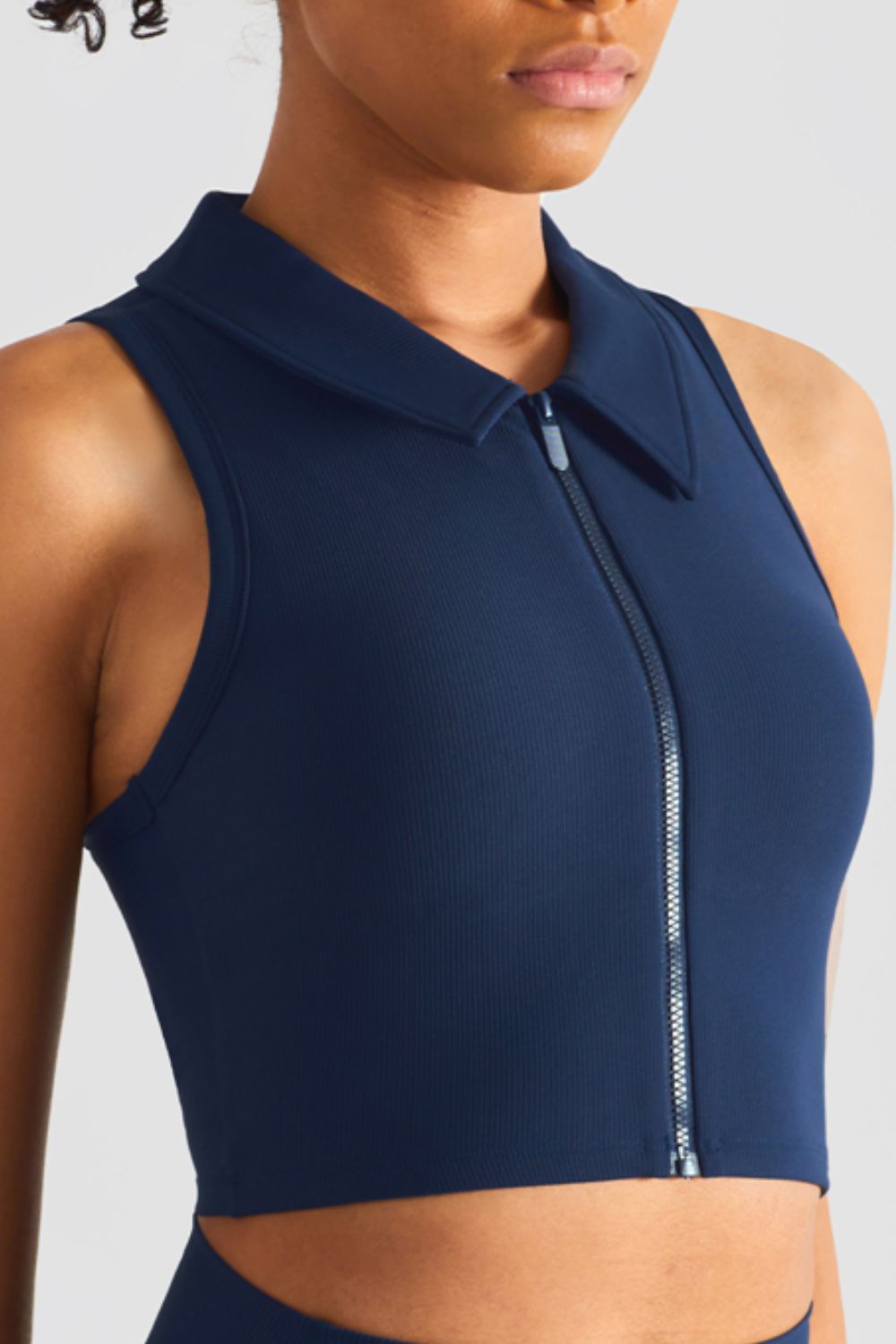 Zip Up Collared Cropped Sports Top  Activewear- Doll Fits