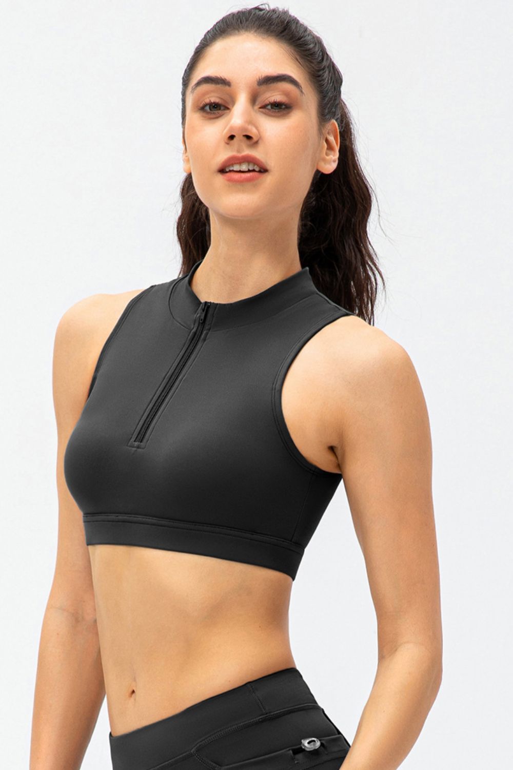 Full Size Cropped Cutout Back Zipper Front Active Tank Top  - Doll Fits