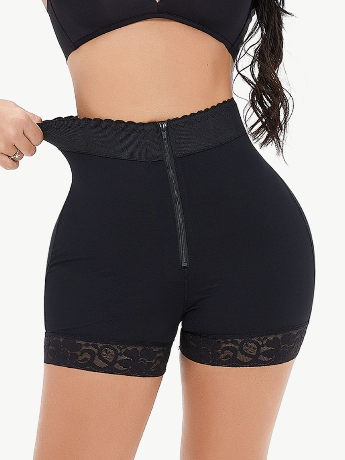 Full Size Zip-Up Lace Trim Shaping Shorts  Shapewear- Doll Fits