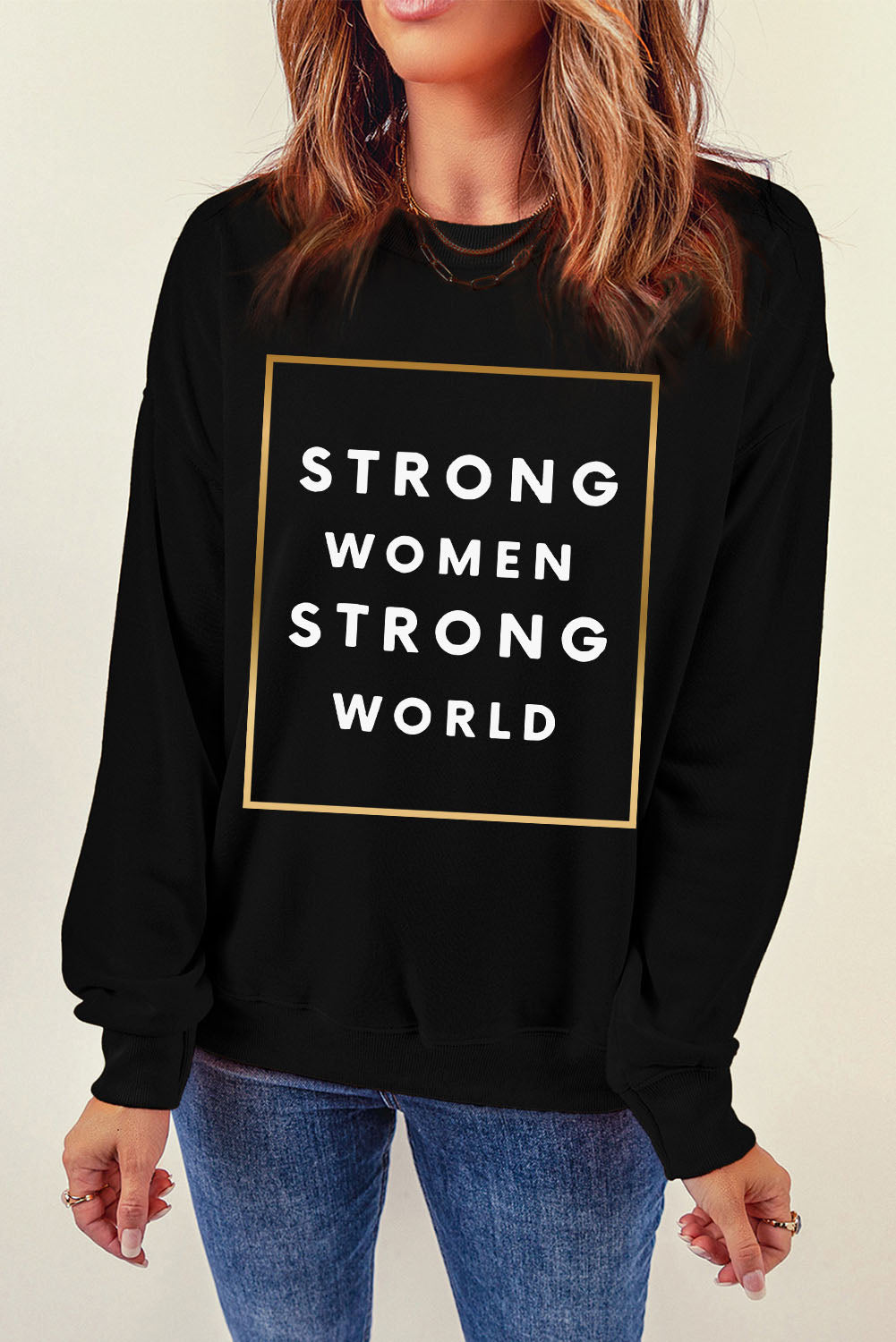 STRONG WOMEN STRONG WORLD Graphic Drop Shoulder Sweatshirt  Shirts & Tops- Doll Fits
