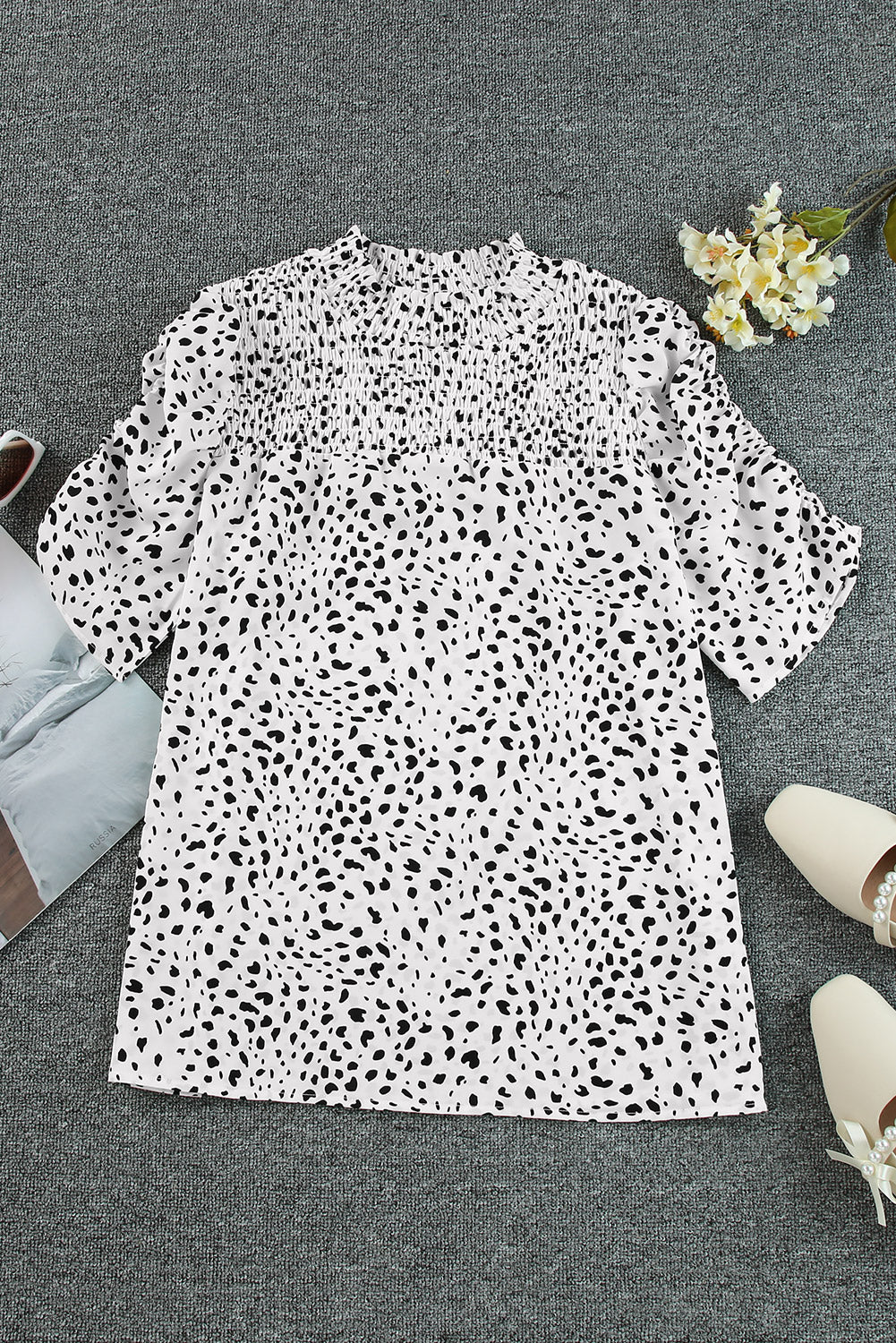 Printed Smocked Mock Neck Blouse  Shirts & Tops- Doll Fits
