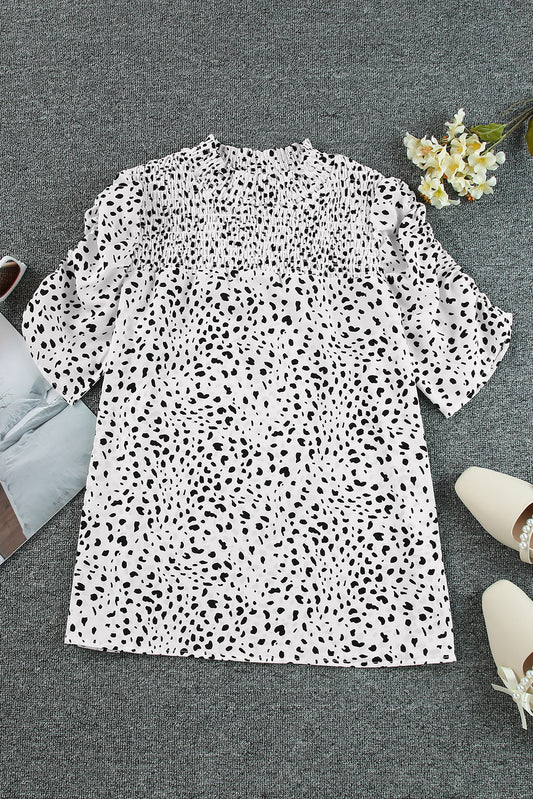 Printed Smocked Mock Neck Blouse  Shirts & Tops- Doll Fits