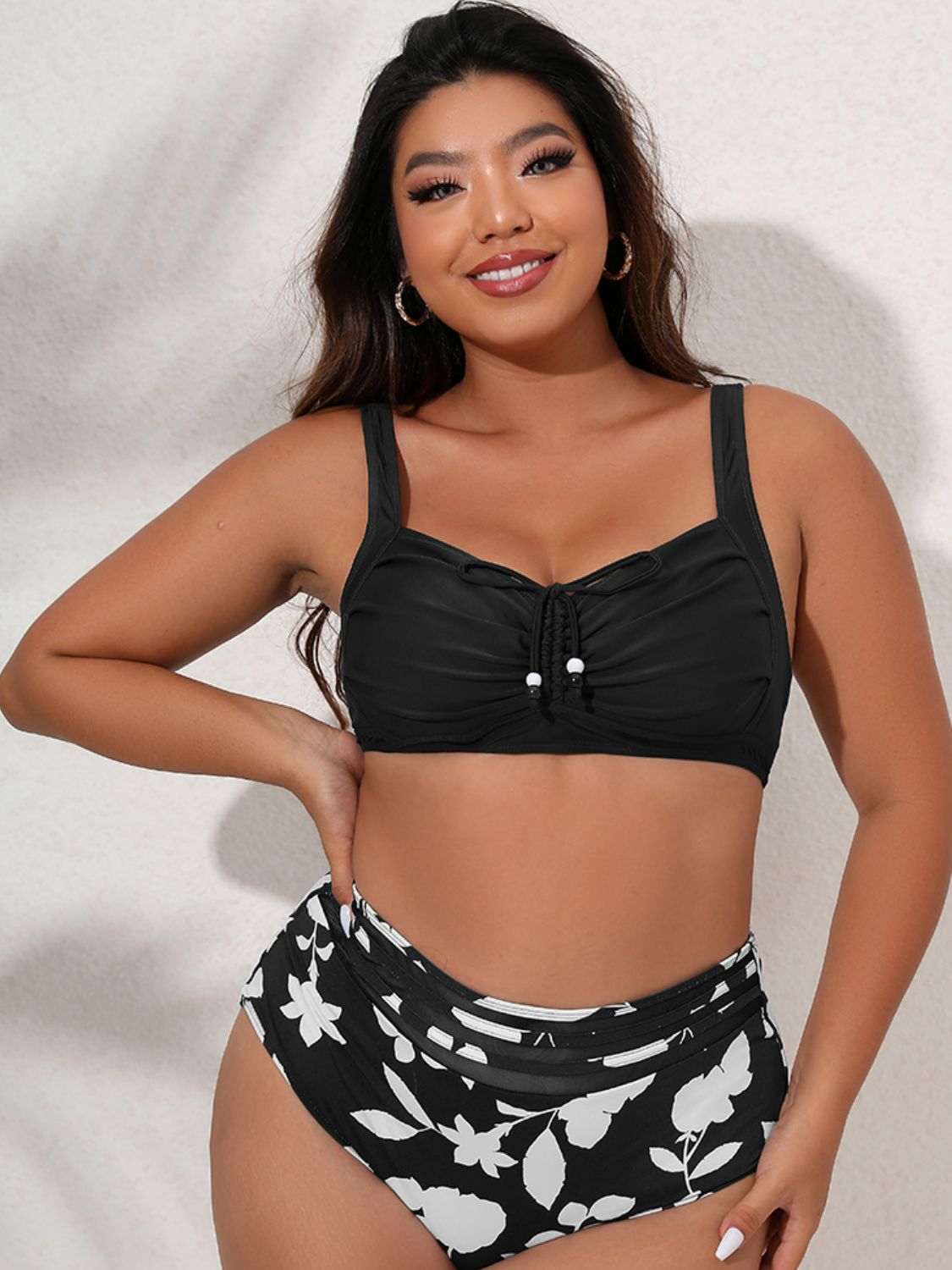 Plus Size Printed Gathered Detail Bikini Set  Swimwear- Doll Fits