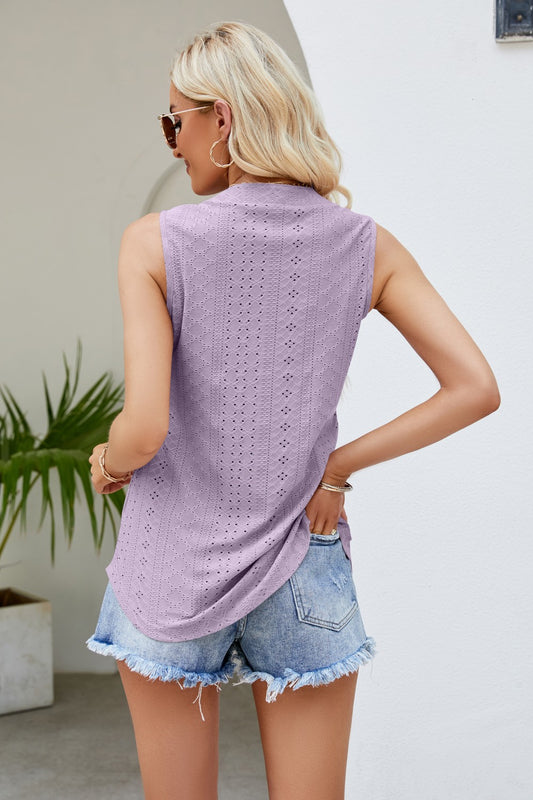 Notched Neck Curved Hem Eyelet Tank  Shirts & Tops- Doll Fits