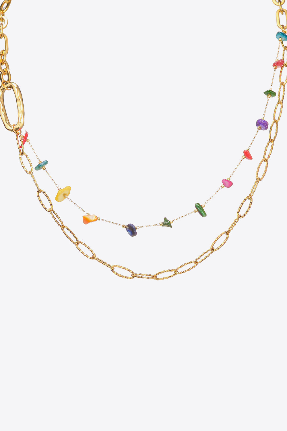 Multicolored Stone Double-Layered Necklace  Necklaces- Doll Fits