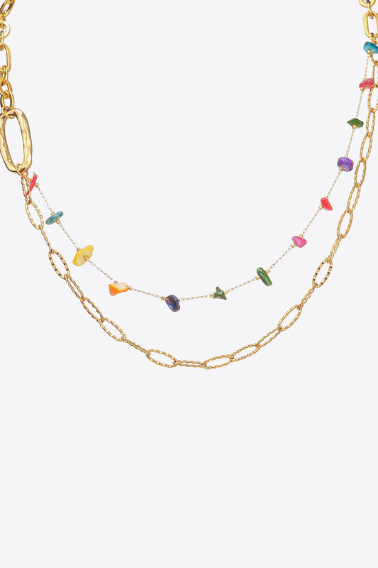 Multicolored Stone Double-Layered Necklace  Necklaces- Doll Fits