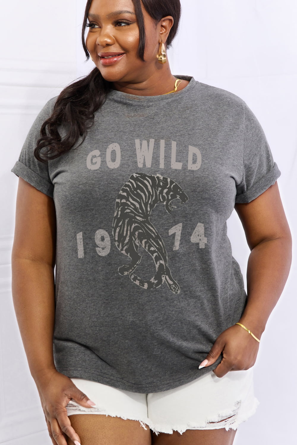 Simply Love Full Size GO WILD 1974 Graphic Cotton Tee  - Doll Fits