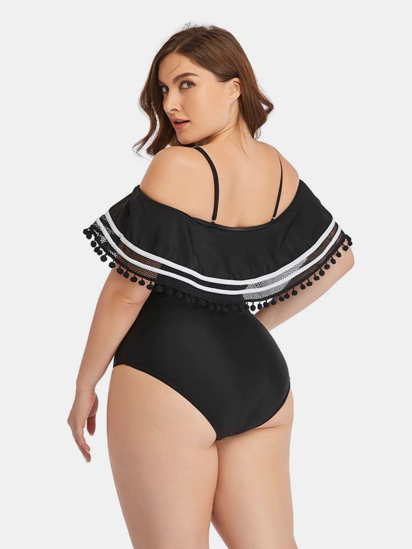 Plus Size Striped Cold-Shoulder One-Piece Swimsuit  Swimwear- Doll Fits