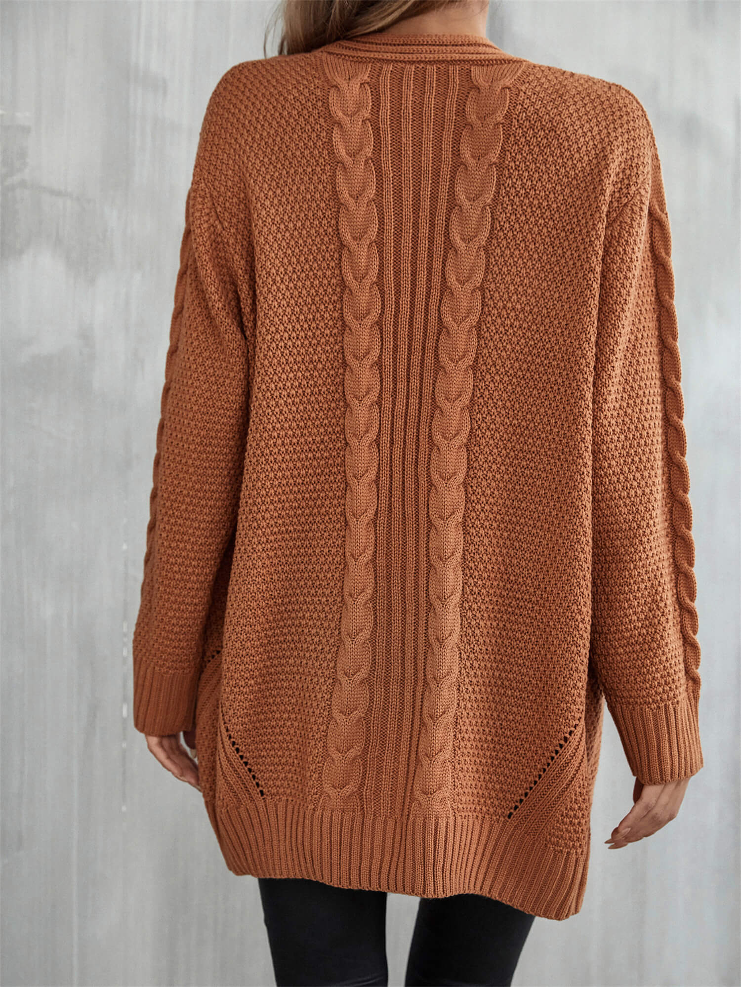 Warm Fall Mixed Knit Open Front Longline Cardigan  Coats & Jackets- Doll Fits