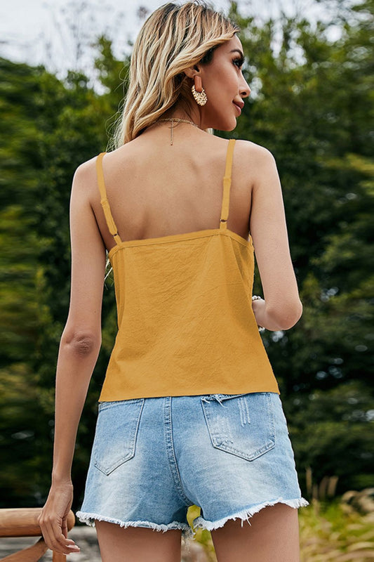 Buttoned V-Neck Spaghetti Strap Cami  Shirts & Tops- Doll Fits