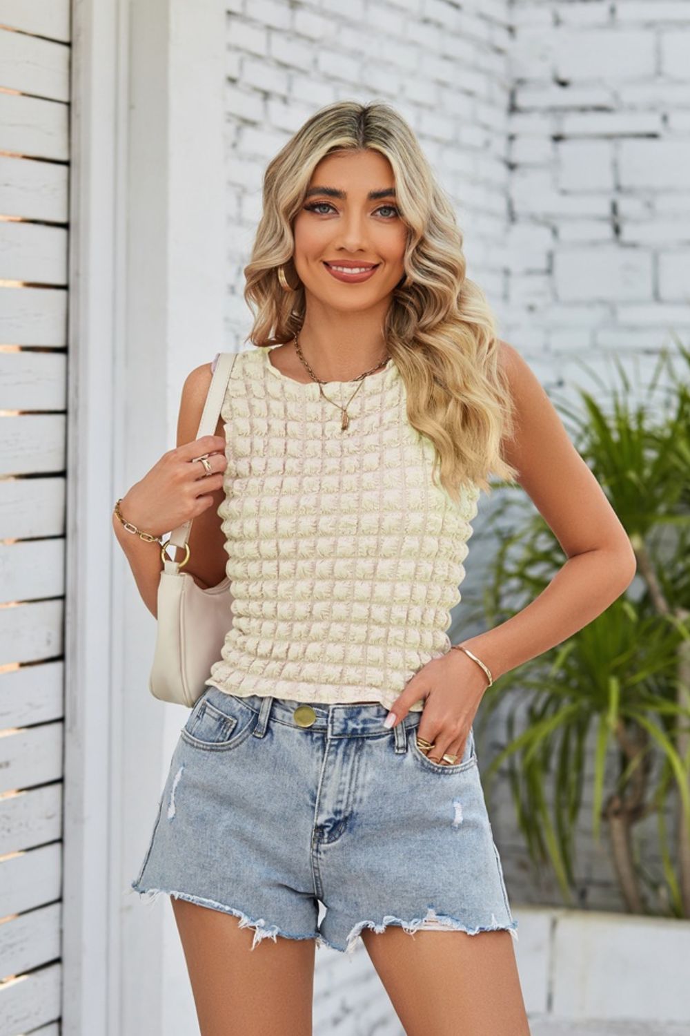 Textured Round Neck Tank  Shirts & Tops- Doll Fits