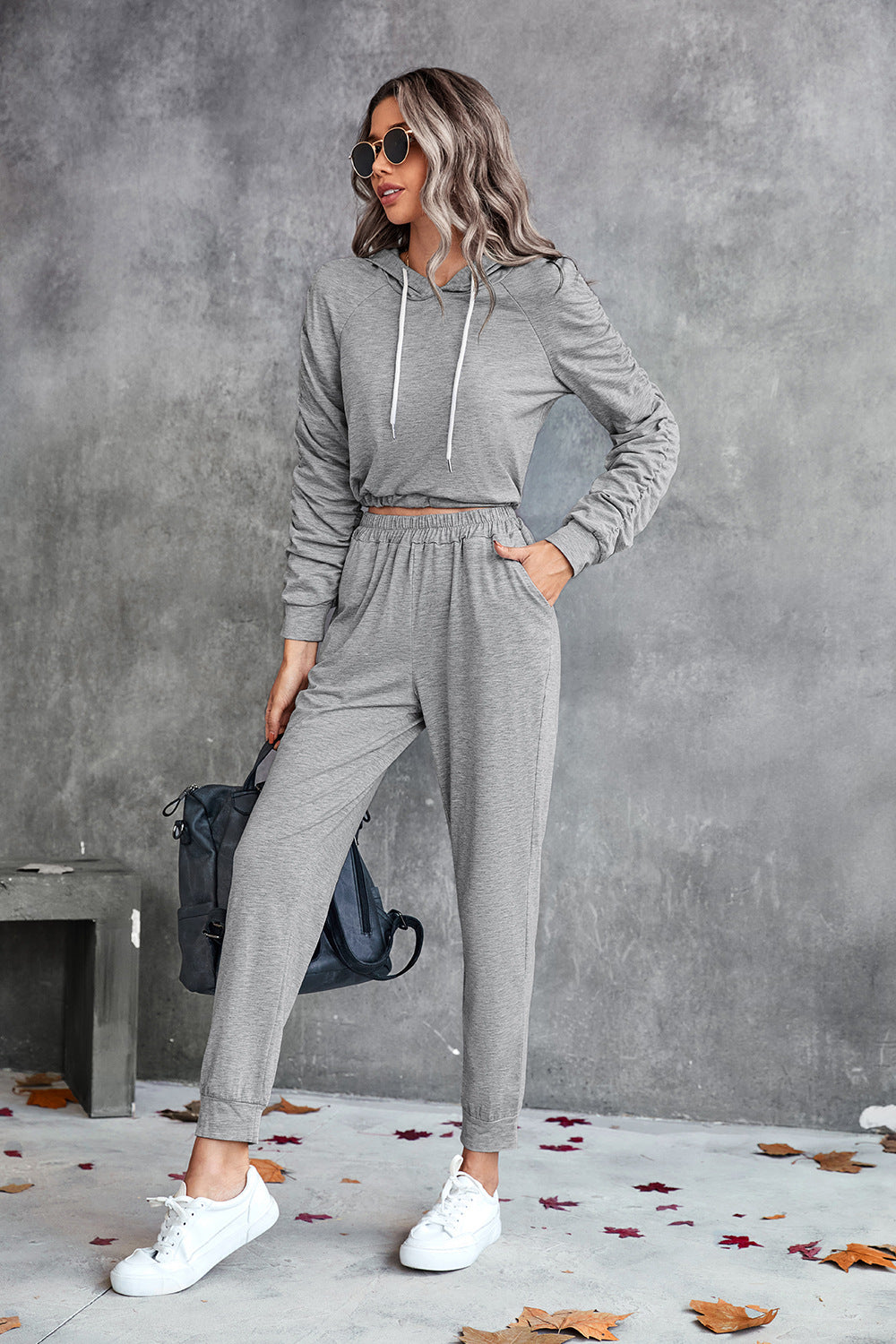 Ruched Raglan Sleeve Hoodie and Joggers Set  Outfit Sets- Doll Fits