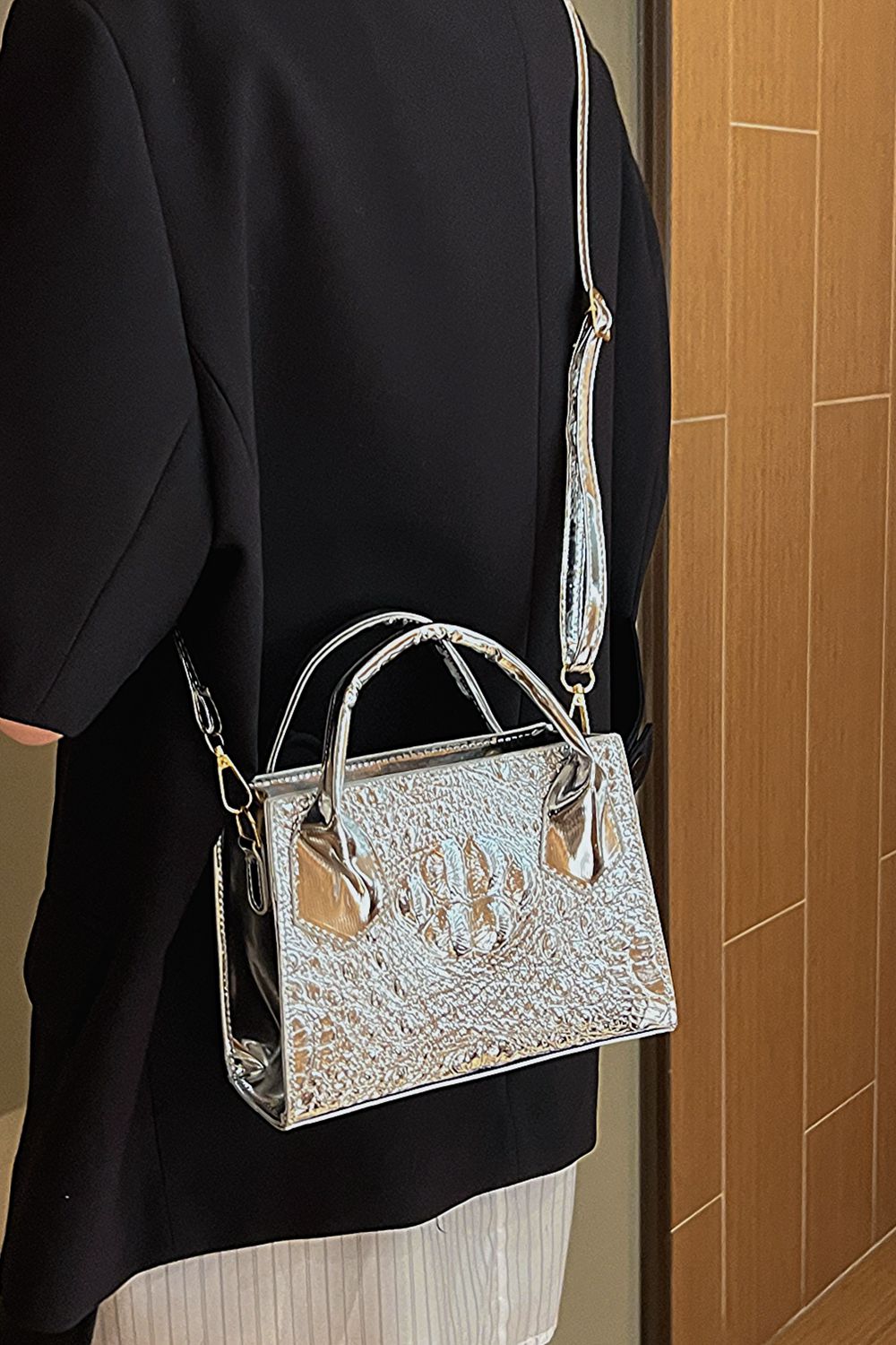 Textured PU Leather Crossbody Bag  Handbags- Doll Fits